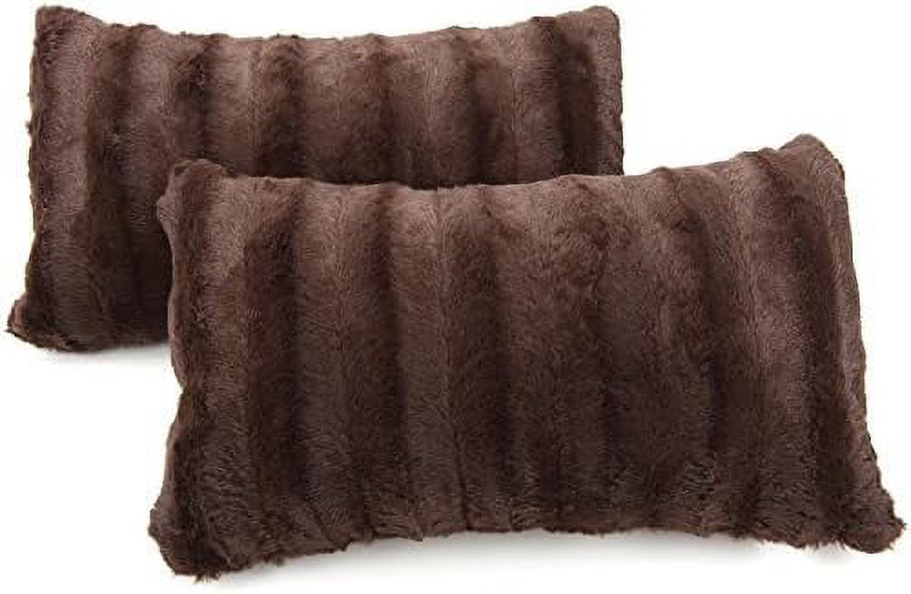 Faux Fur Throw Pillows Set Of 2 Lumbar Couch Pillows 12" X 20