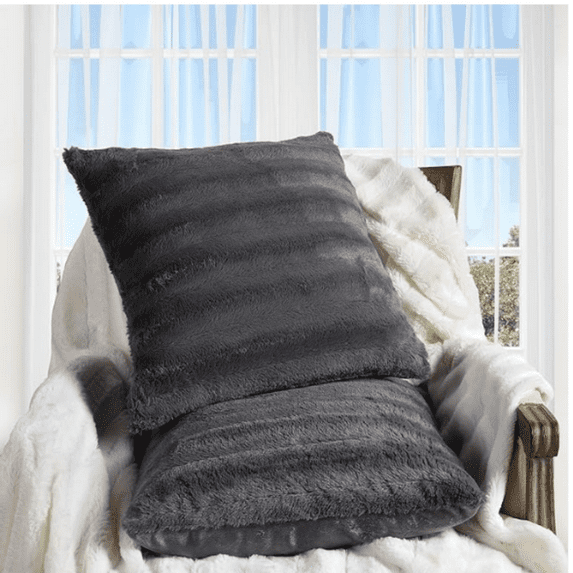 Faux Fur Throw Pillows - rative Pillows for Couch, Bed Throw Pillows, Grey Accent Pillows for Bedroom or Living Room Aesthetic, Set of 2 Furry Throw Pillows, 18”x18”