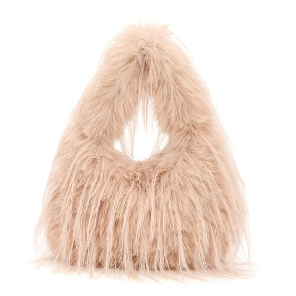 Faux Fur Tote Bag for Women Y2K Fluffy Handbag Purse Small Cute Plush Shoulder Bag Furry Hobo Bag with Chain