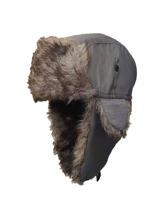 Faux Fur Trapper Hats Windproof Skiing Warm Cold Weather Cap with Ear Flap Winter Hats with Ear Flaps Windproof and Freeze-proofing Ushanka Style Fashion Winter Hat Gray One Size