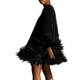 thumbnail image 1 of Faux Fur Trim Dress, Solid Color Round Neck Long Sleeve Bodycon Midi Dress, Glamorous Winter Party Dress for Holiday & New Year's Eve Black XL, 1 of 5
