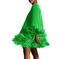 thumbnail image 1 of Faux Fur Trim Dress, Solid Color Round Neck Long Sleeve Bodycon Midi Dress, Glamorous Winter Party Dress for Holiday & New Year's Eve Green XL, 1 of 5