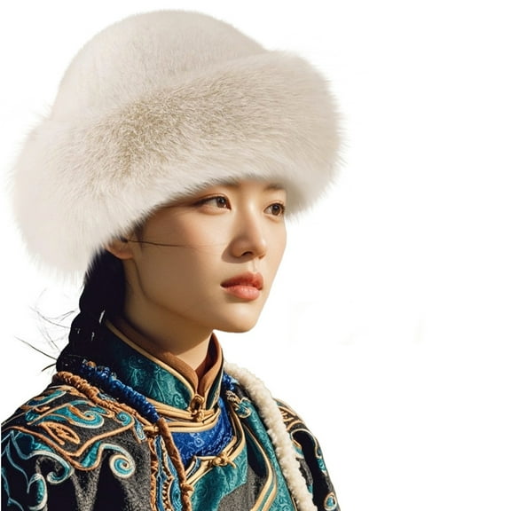 Faux Fur Trimmed Beanie Cap, Winter Warm Soft Classy Russian Hat for Women Girl