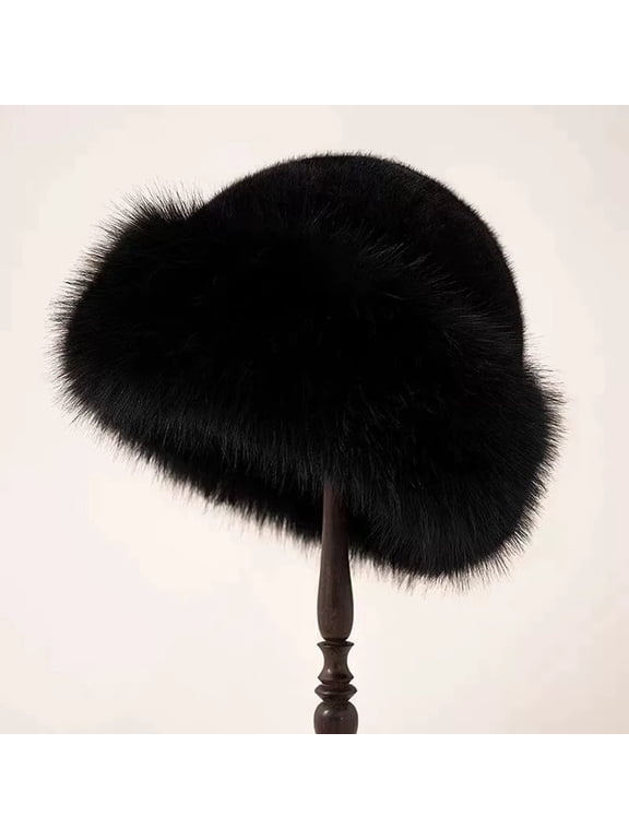 Faux Fur Trimmed Mongolian Hat for Women Winter Warm Thickened Hat Knitted Plush Furry Soft Russian Cap Hat