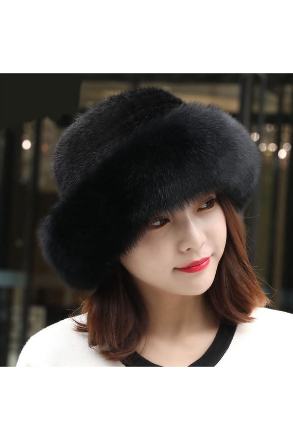 Faux Fur Trimmed Winter Fashion Hat for Women Fashionable Outdoor Warm Hats Christmas Gift(Black)