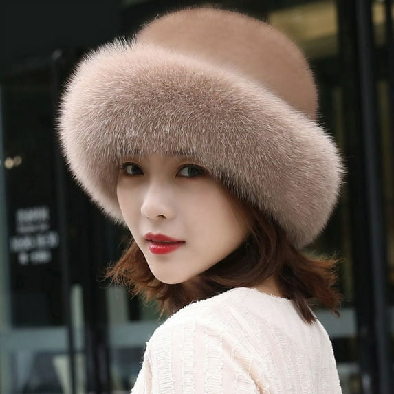 Faux Fur Trimmed Winter Fashion Hat for Women Fashionable Outdoor Warm Hats Christmas Gift Khaki