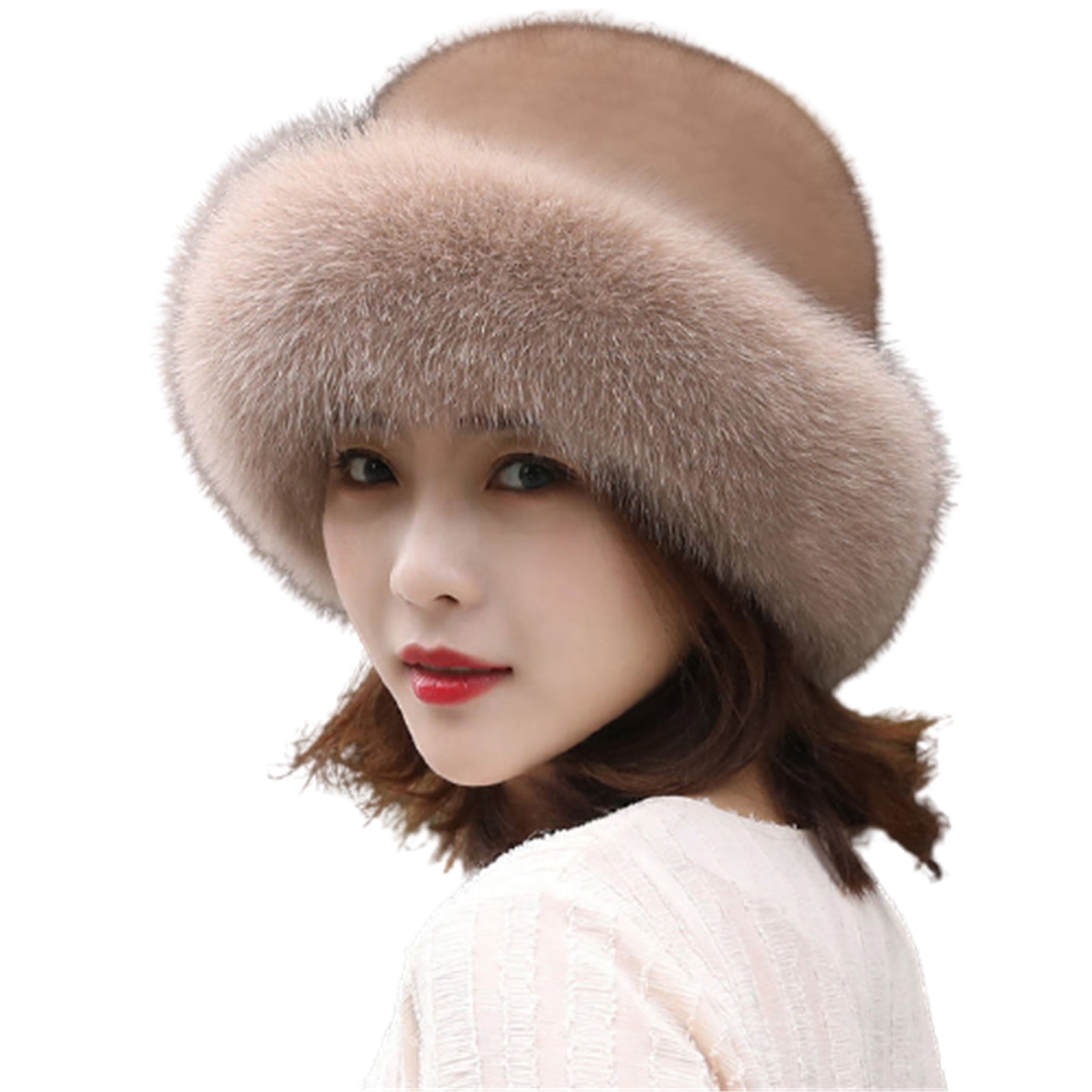 EUBUY Women's Faux Fur Winter Hat – Fluffy Russian Style Beanie With Faux Fur Trim In Multiple Colors - View #10