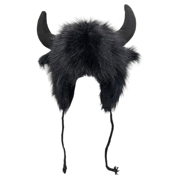 Faux Fur Trooper Hat for Women Men Furry Buffalo Hat with Horns Furry Earmuff Winter Trooper Hats Fluffy Earflap Hat 2026