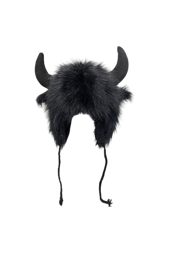 Faux Fur Trooper Hat for Women Men Furry Buffalo Hat with Horns Furry Earmuff Winter Trooper Hats Fluffy Earflap Hat 2026