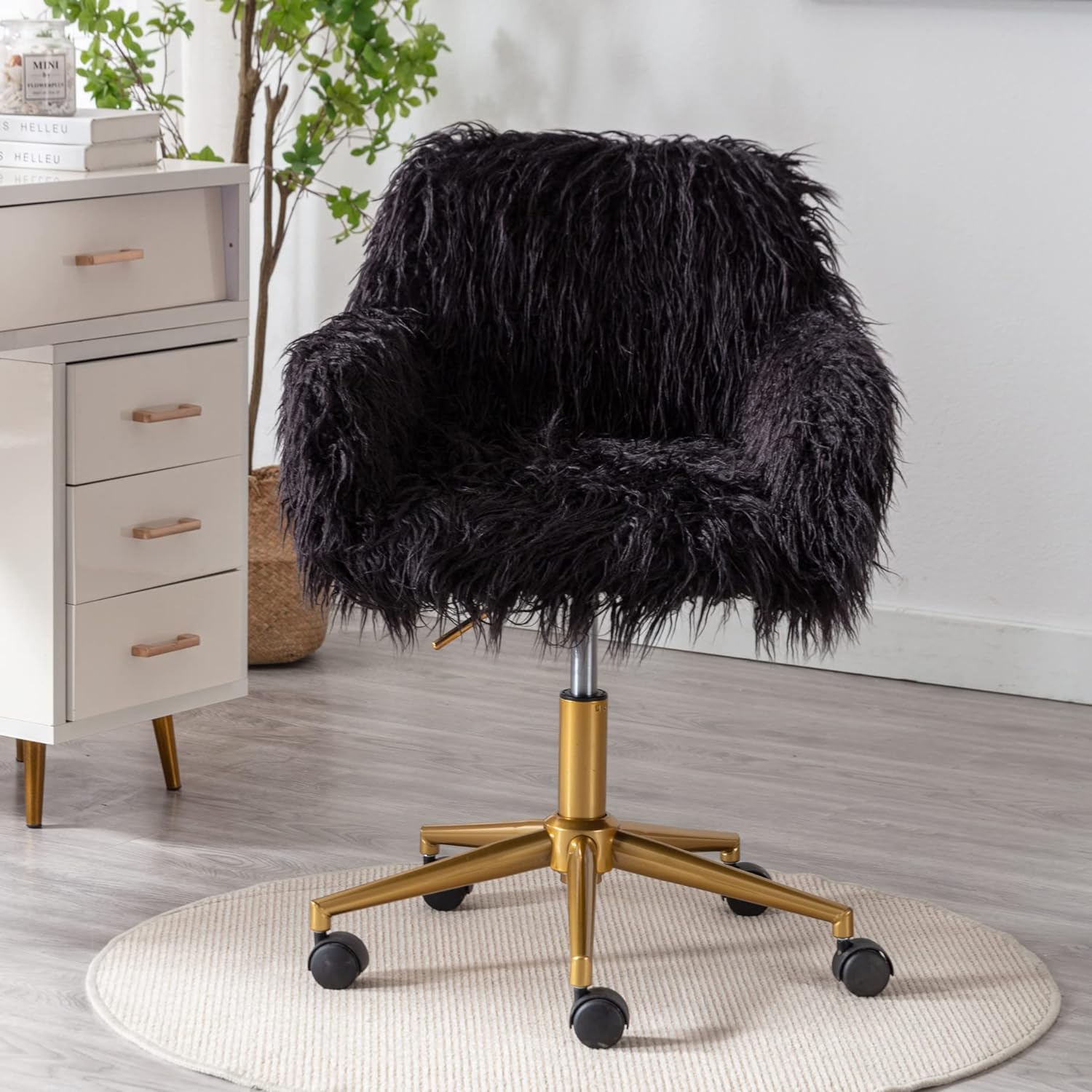 Faux Fur Vanity Chair Elegant Pink/White/Grey Furry Makeup Desk Chairs for Girls Women Modern