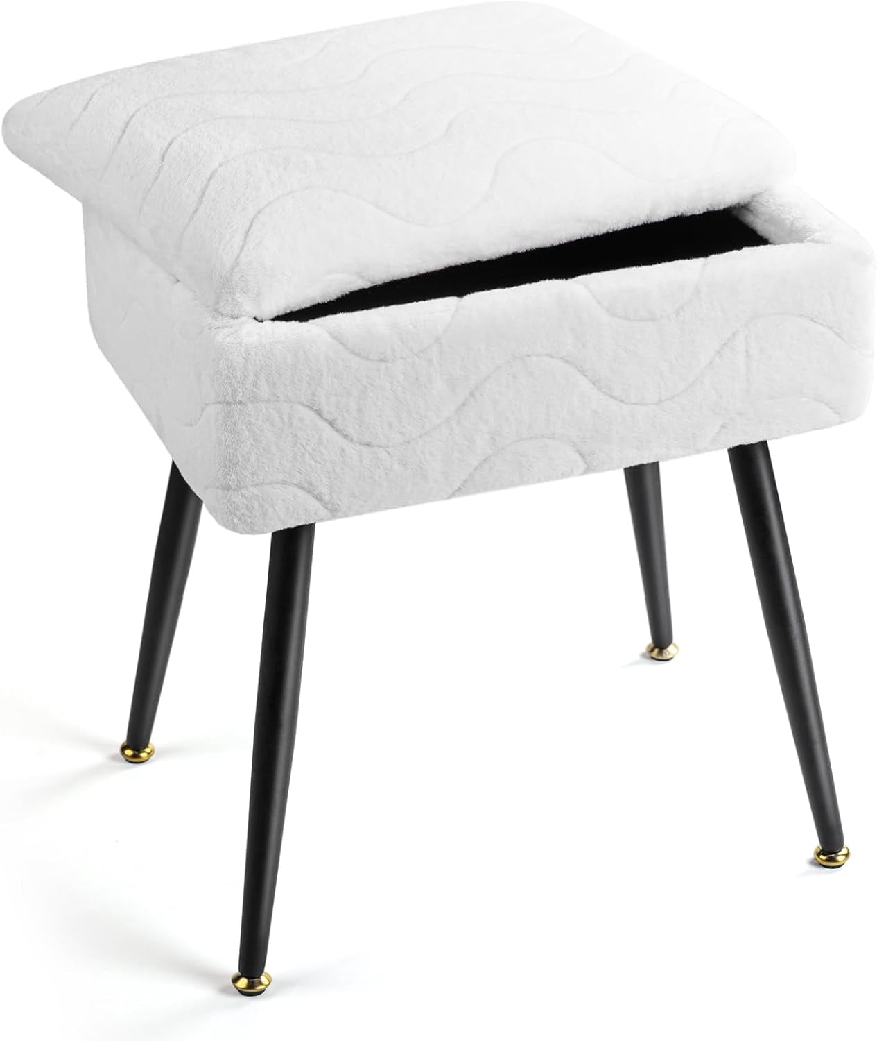 Faux Fur Vanity Stool with Storage, Doubles As a Side Table and