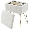 Faux Fur Vanity Stool with Storage, Teddy Fleece Ottoman with Metal Legs, 15.7 x 11.8 x 18.7 in Makeup Stool, Foot Rest, Small Storage Seat,White