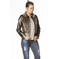 thumbnail image 1 of Faux Fur Vegan Leatherette Collared Two Tone Long Sleeve Outerwear Jacket Coat, 1 of 1