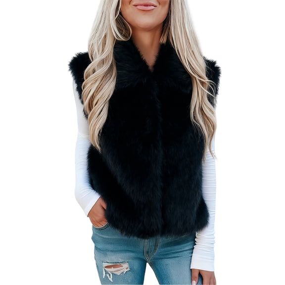 Faux Fur Vest Women, Yigetop Women's Solid Color Fashion Casual Sleeveless Zipper Coat Women's Fur Vest Black S