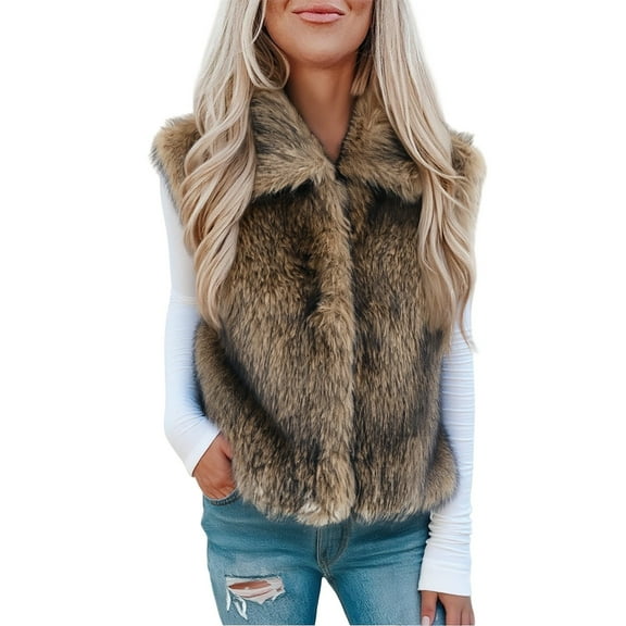 Faux Fur Vest Women, Yigetop Women's Solid Color Fashion Casual Sleeveless Zipper Coat Women's Fur Vest Brown S