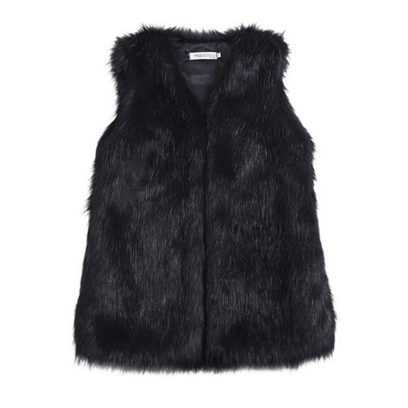 Faux Fur Vest for Women Mid-Length Solid Color Jacket Shaggy Faux Fur Coat Jacket Winter Outwear Black L