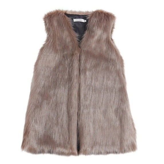 Faux Fur Vest for Women Mid-Length Solid Color Jacket Shaggy Faux Fur Coat Jacket Winter Outwear Khaki L