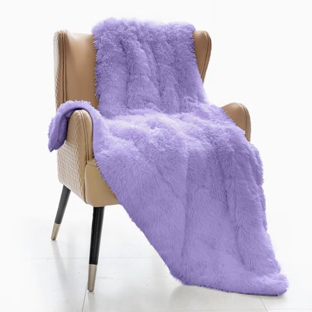 Faux Fur Weighted Blanket 20 lbs, Weighted Blanket Queen Size with Luxury Long Fur and Plush Sherpa Back, Super Warm Fuzzy Decorative Heavy Blanket Throw - 60"×80", Light Purple