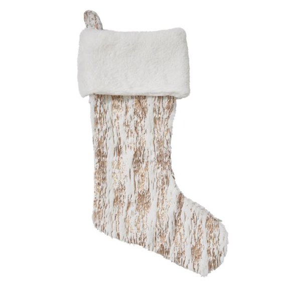 Faux Fur With Brushed Metallic Foil Print Stocking