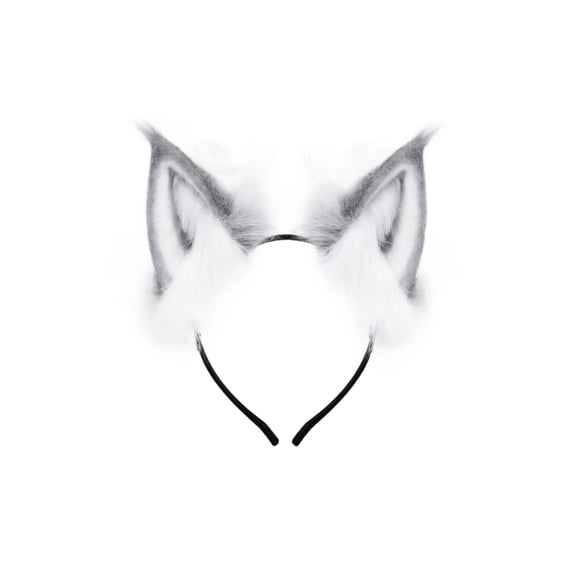 Faux Fur Wolf Ears Headband, Plush Fluffy Gray White Animal Ear Costume Accessory, 1 Piece Halloween Party Headwear for Adults and Kids, Themed Cosplay Dress Up Daily Holiday Decoration