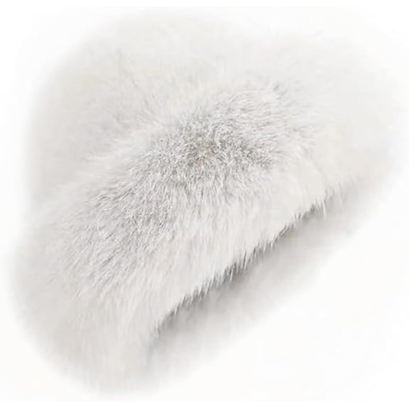 Faux Fur Women's Bucket Hat, Fluffy Furry Warm Hat, Winter Plush Thick Warm Fashionable Hat