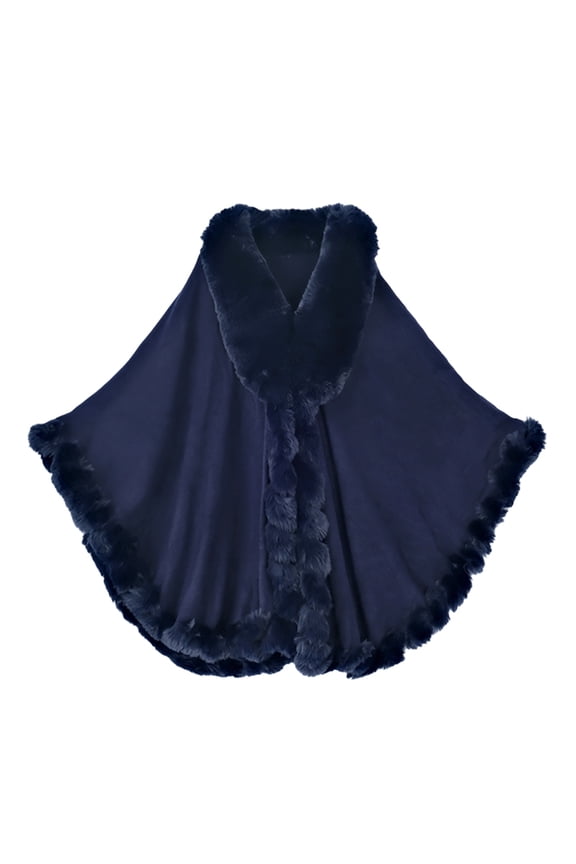Faux Fur Women's Shawl Bridal Bridesmaids Warm Womens Cloak Cape Coat For Wedding Party Navy One Size