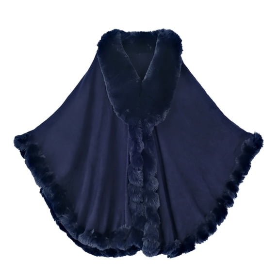 Faux Fur Women's Shawl Bridal Bridesmaids Warm Womens Cloak Cape Coat For Wedding Party Navy One Size