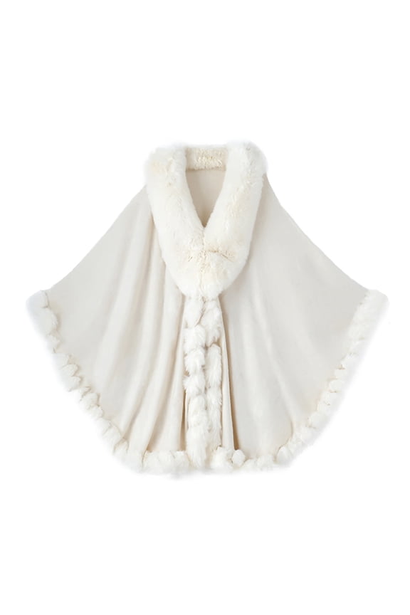 Faux Fur Women's Shawl Bridal Bridesmaids Warm Womens Cloak Cape Coat For Wedding Party White One Size