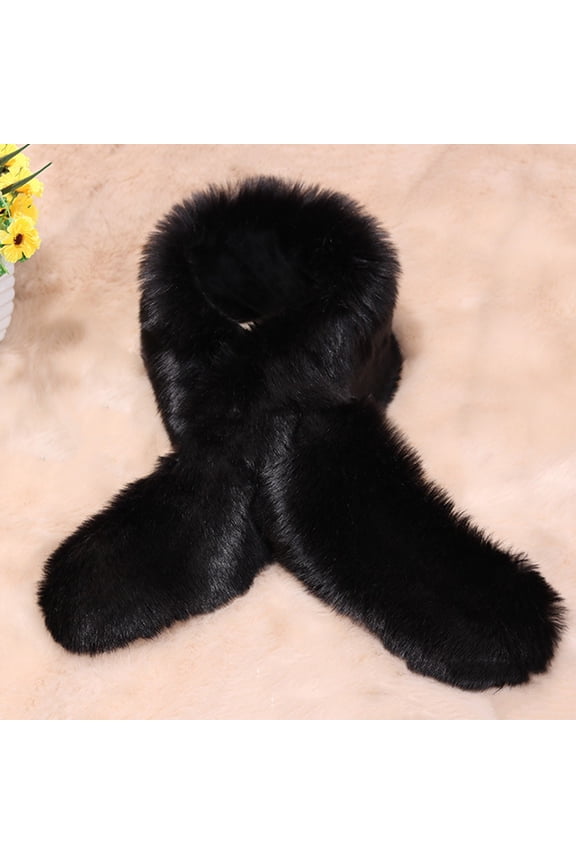 Faux Fur Wrap, Duoif Women's Autumn Winter Solid Plush Warm Neck Fluffy Scarf for Women Fur Collar Black