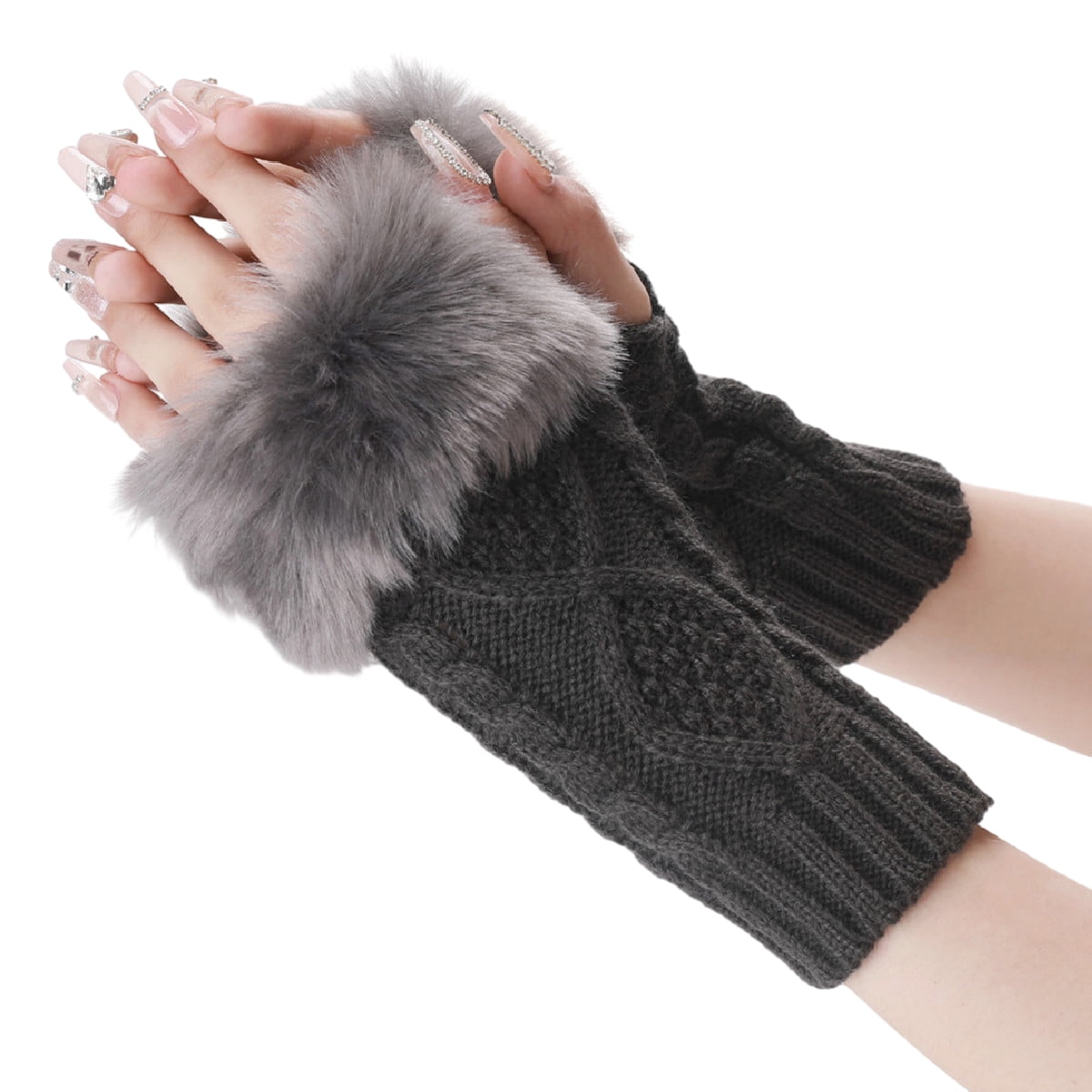 Faux Fur Wrist Cuffs Fingerless Arm Warmers For Women Winter Stretchy 