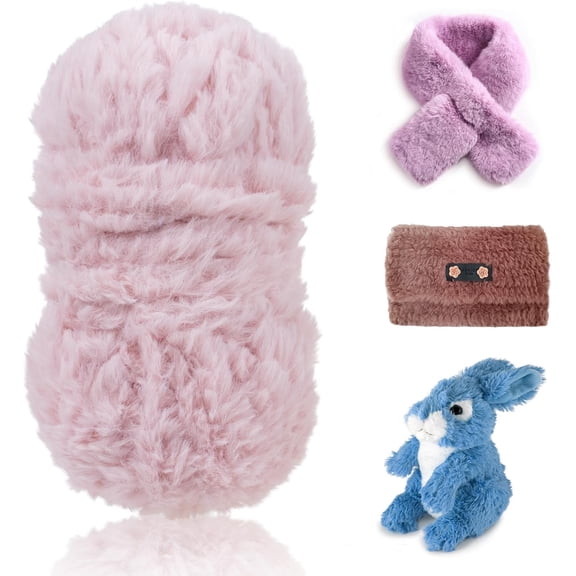 Faux Fur Yarn for Crochet 100g/Skein 65 Yards Eyelash Soft Chunky Fuzzy Crocheting and Knitting, Fluffy DIY Bag, Hats, Blankets, Furry Object (Leather Pink) Leather Pink 1 Pack