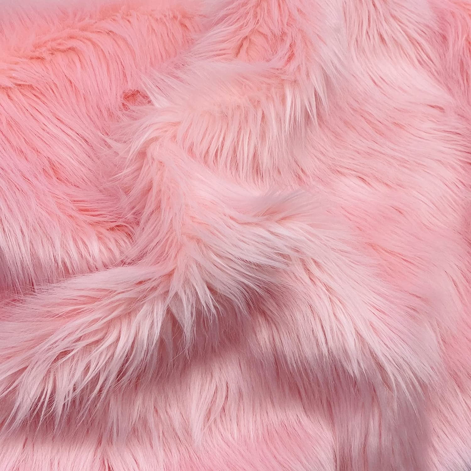 Faux Fur by the Yard - Long Pile Mohair Fur - Baby Pink