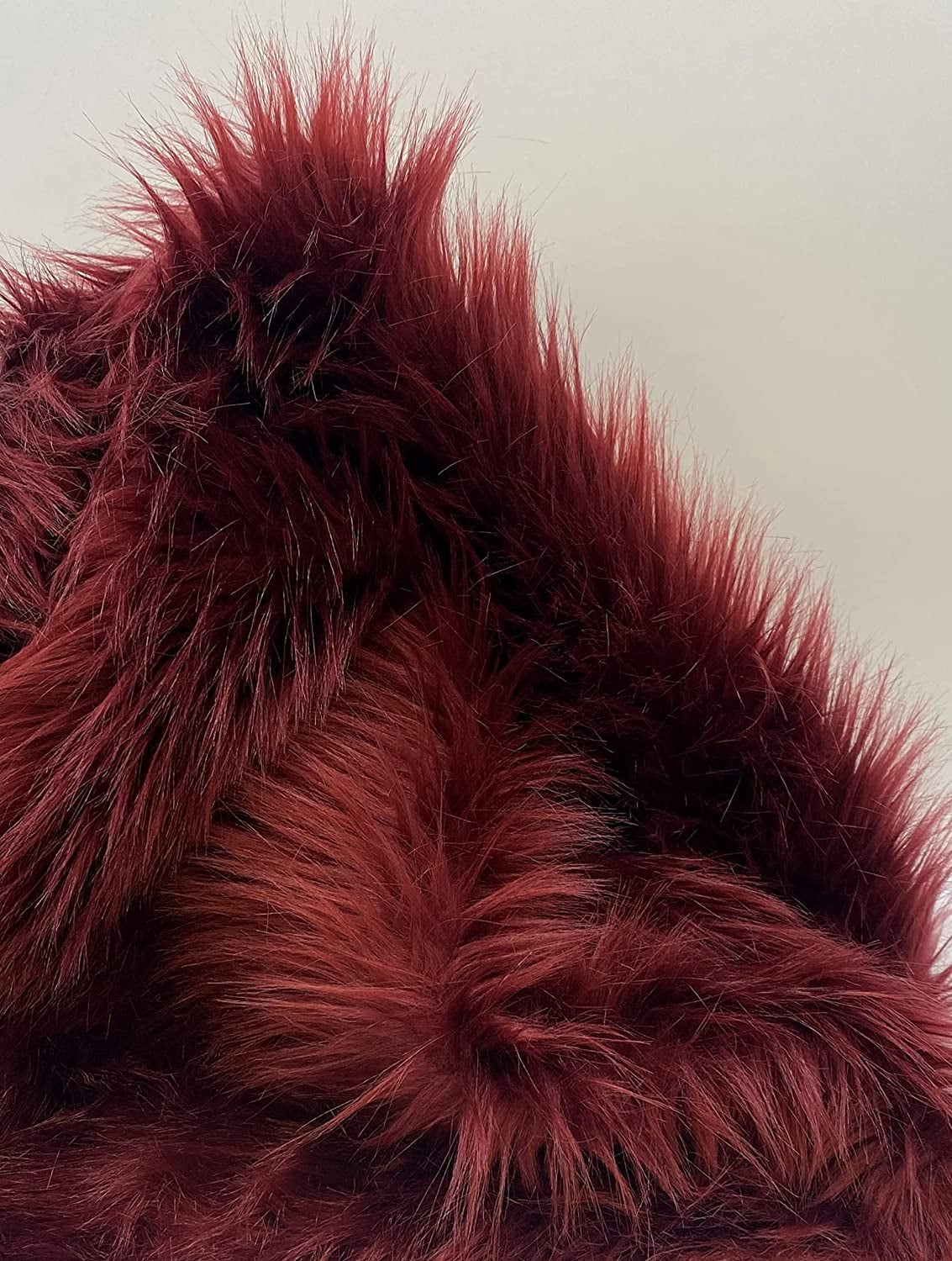 Faux Fur by the Yard - Long Pile Mohair Fur - Burgundy