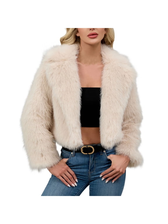 Faux Furry Coats for Women Trendy Winter Warm Stand Up Collar Long Sleeve Casual Solid Color Outerwear Jackets