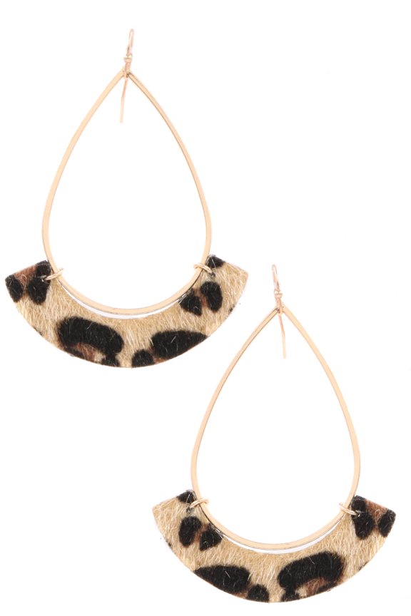 Faux/Furry Leopard Hoop Drop Earrings