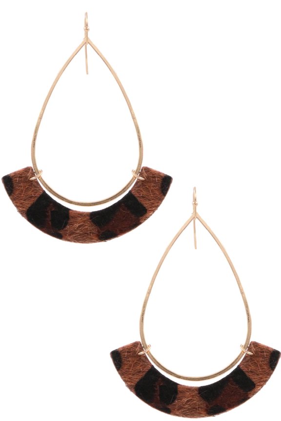 Faux/Furry Leopard Hoop Drop Earrings