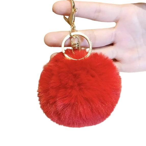 Faux Furs Keychain Soft Fuzzy Rabbits Hair Key Rings For Women Car Bag ...