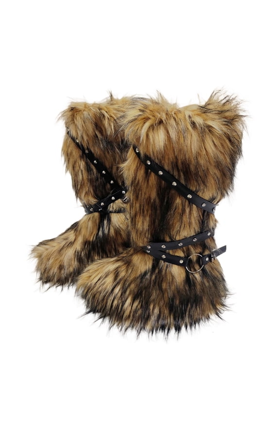 Faux Furs Leggings Gaiters Rivets Leg Harness Winter Fuzzy Leg Warmers Covers