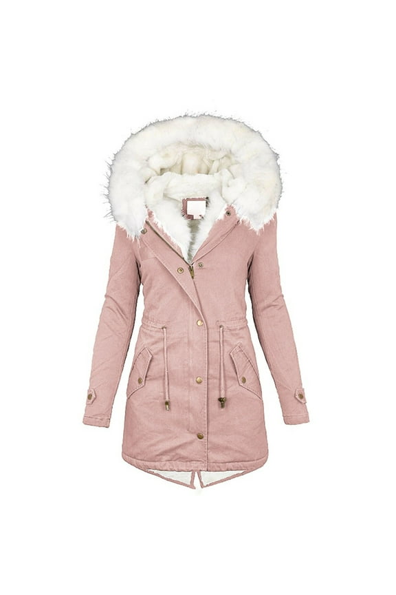 Trim Parka Coat Women Clothing Zip-Up Thermal Overcoat Pocket Drawstring Hood Soft Lining Winter