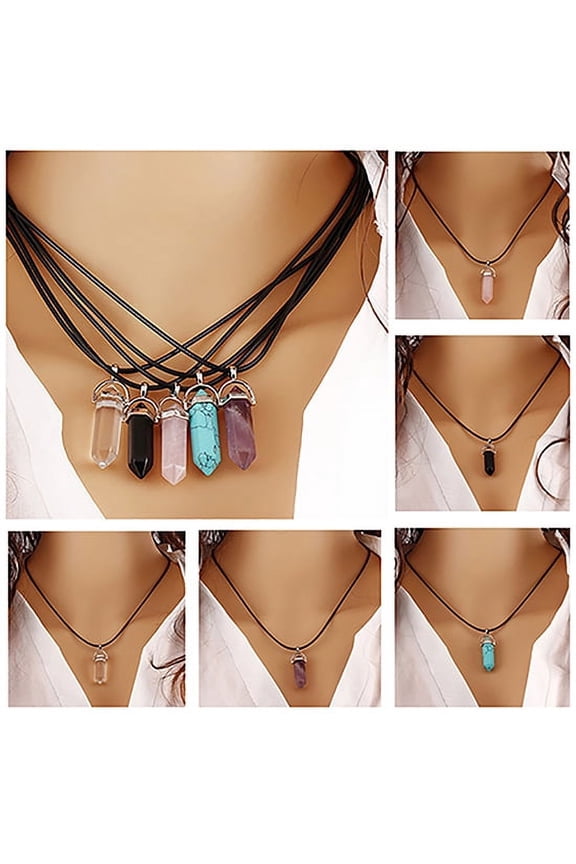 Faux Gemstone Rock Quartz Healing Point Chakra Reiki Pendant Rope Necklace,Turquoise