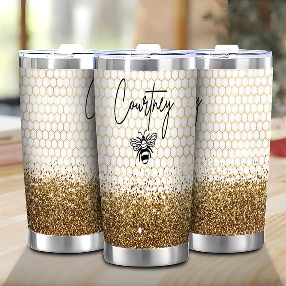 Faux Glitter Bumble Bee- Honey Honeycomb 20oz Tumbler To Go Mug Queen- Bee- Gifts for Women Bee- Lover