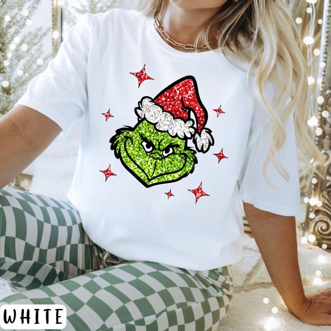 Faux Glitter Grinch Face T-shirt, Christmas Womens Shirt, Grinchmas ...