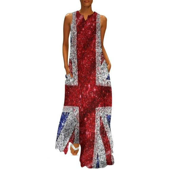 Faux Glitter Union Jack Flag UK Sequin Long Dress Clothing female Dress for girls ceremony dresses elegant women's sets Dress
