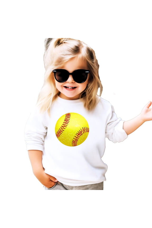 Faux Glitter Yellow Softball Sweatshirt for Girls Girly Oversized Pullover for Softball Player White Sweatshirt Youth Small