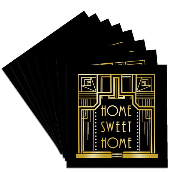 3drose, Faux Gold Art Deco Home Sweet Home Design, Set of 8 Ceramic Tile Coasters