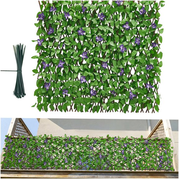 Faux Greenery Privacy Wall 25.5 x 122 Inch Copper Construction Expandable Ivy Screen for Outdoor Patio Decor