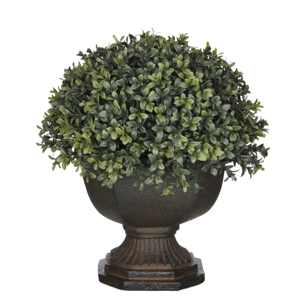 Faux Half-Ball Boxwood Topiary in Garden Urn Brown