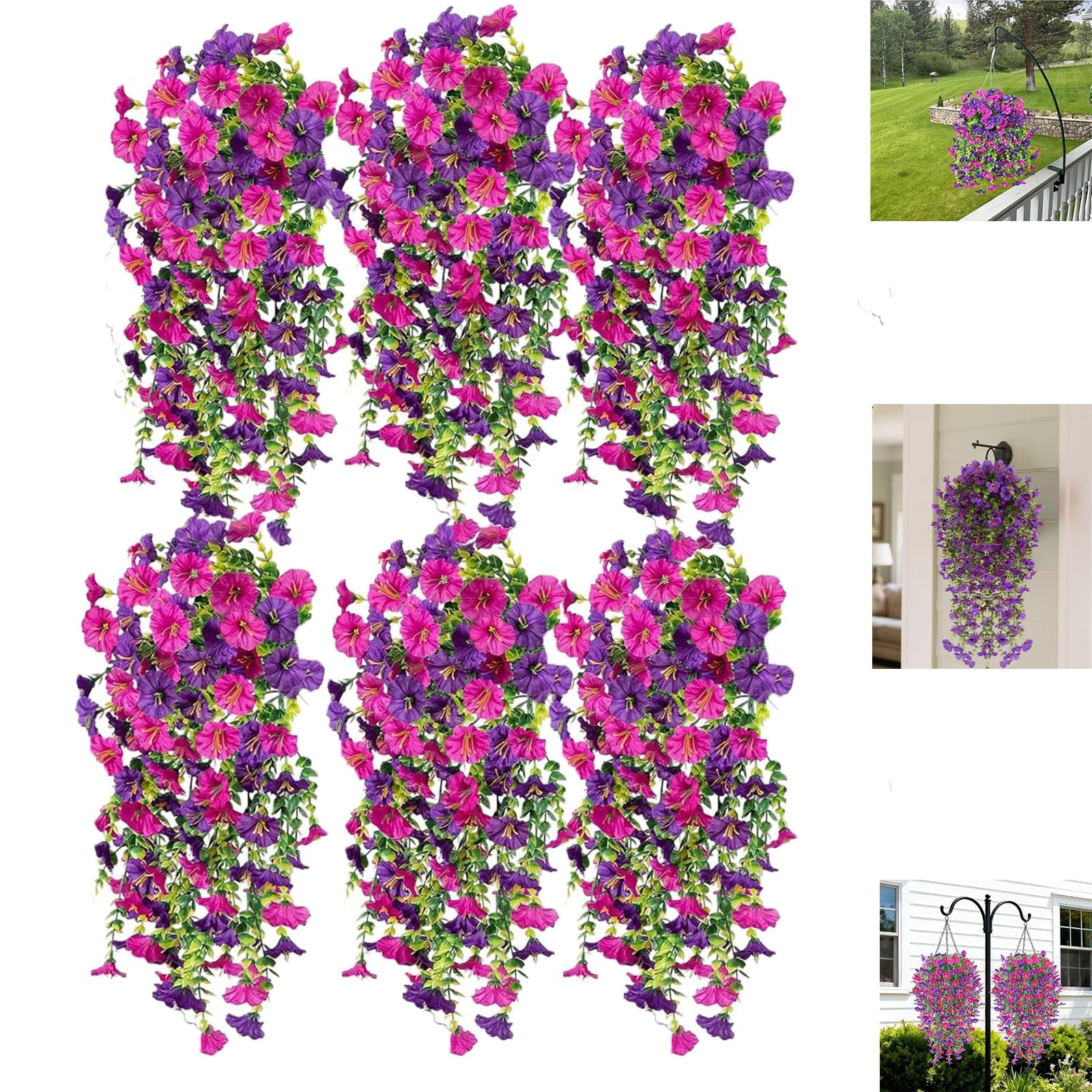 Faux Hanging Pansy Flowers for Outdoors – 6 Pcs UV Resistant Artificial Morning Glory Vine, 69 Blooms, 30″ Cascading Faux Plants for Porch, Garden, Patio Decor