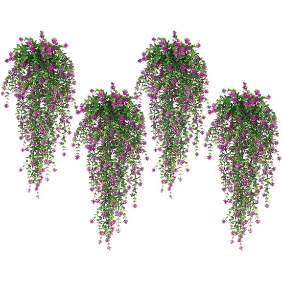 Faux Hanging Plant 4 Pack Artificial Hanging Vines Indoor Realistic Small Fake Hanging Plants Green Leaves Plastic Flowers Stem Decor for Wall Room Party