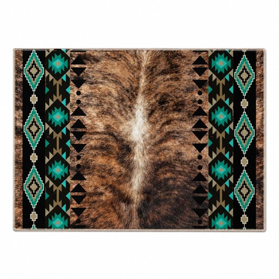 Faux Hide Print Doormat, Southwestern Style Entry Mat with Non-Slip Backing